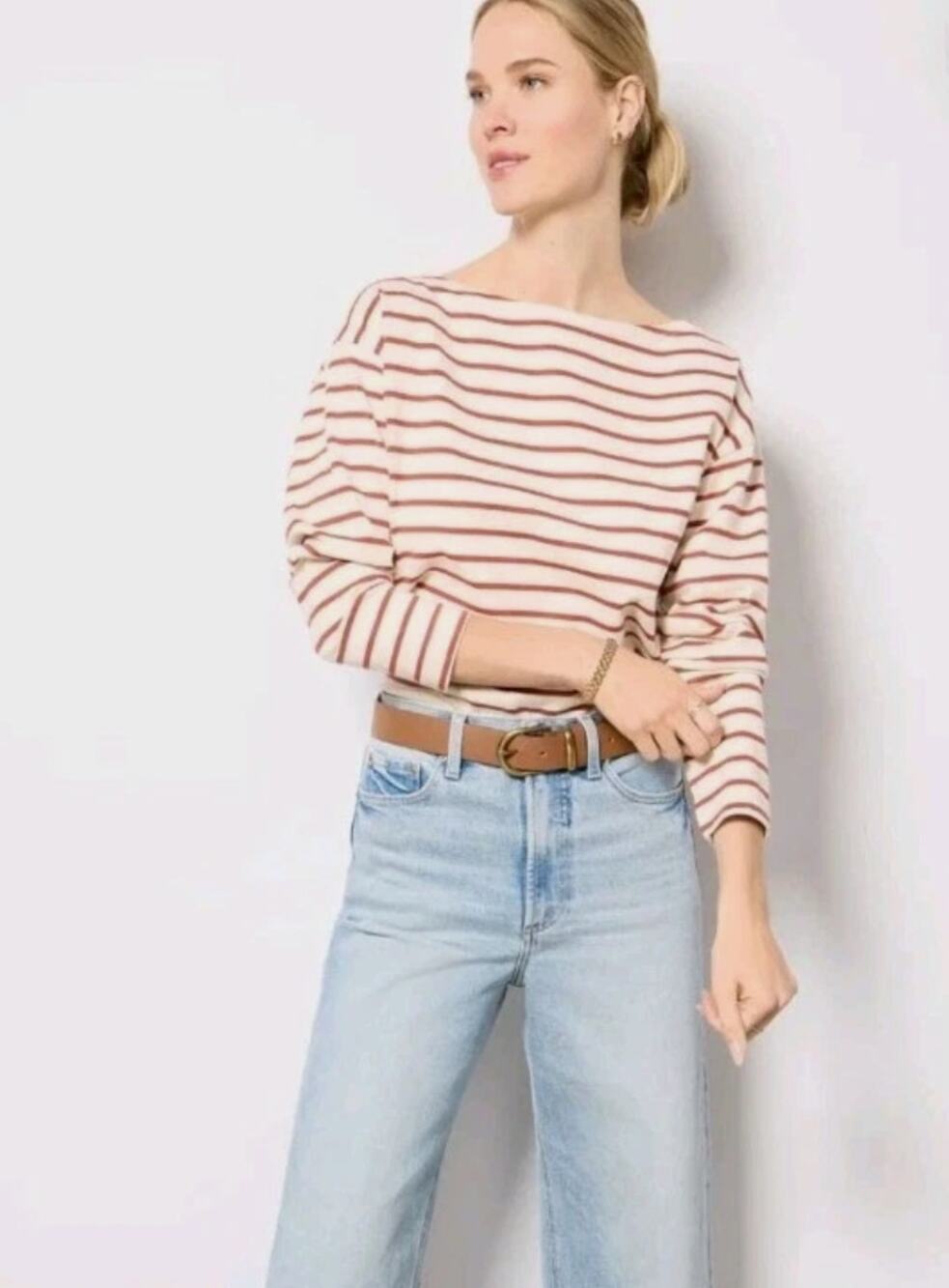 Faherty Women’s Sport Jersey Boatneck Top Small Atlantic Clay Stripe